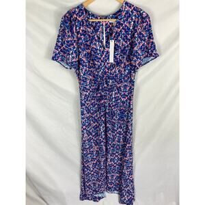 NWT Koko + Mason Floral Print Short Sleeve Midi Dress Blue Size Small